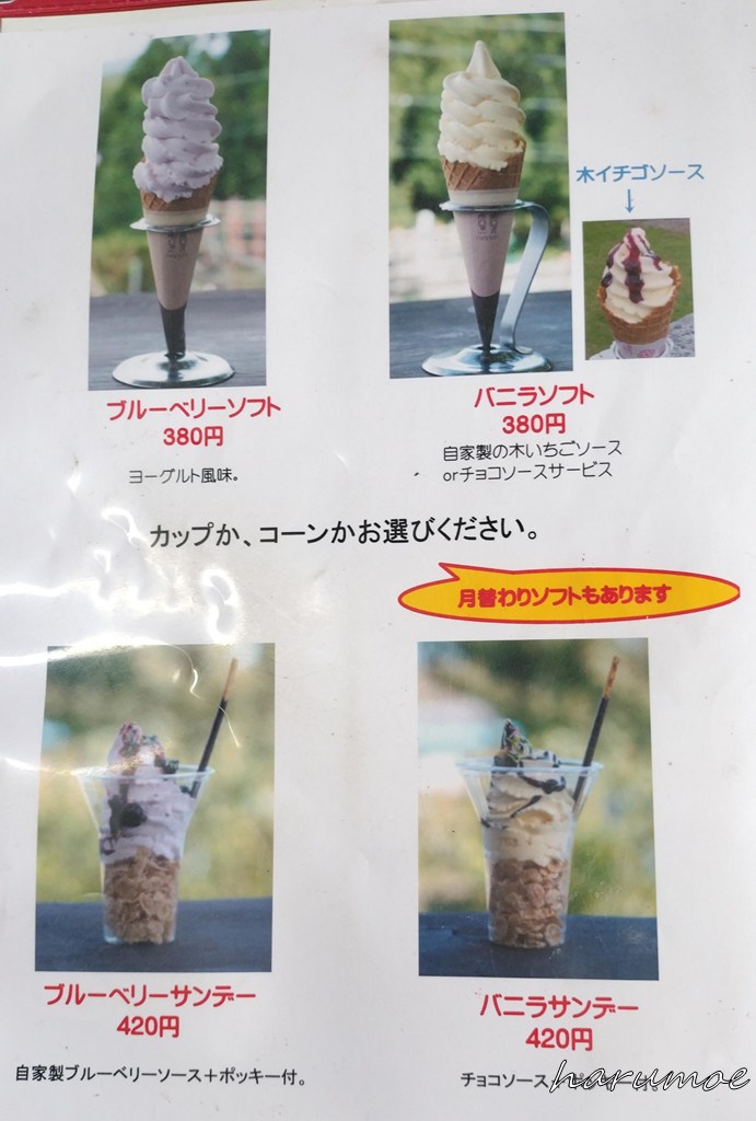 瑞香園のアイスメニュー